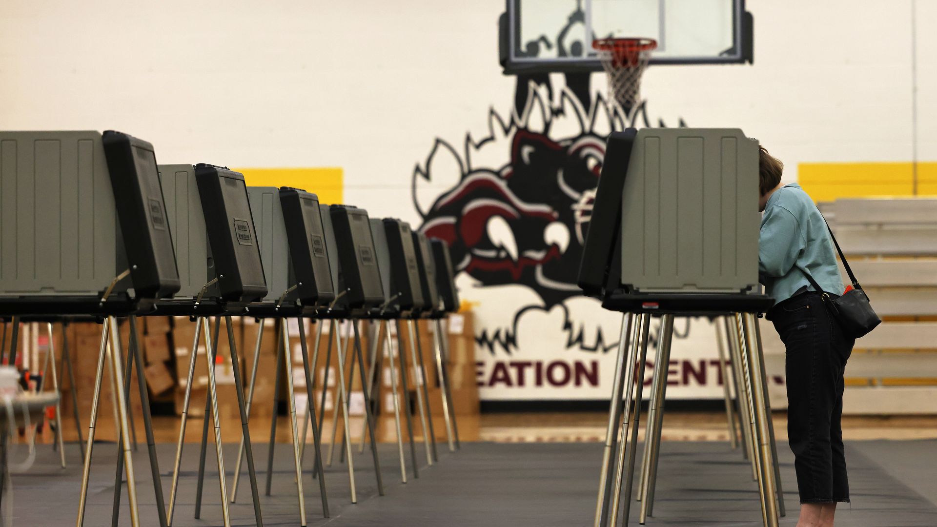 AUGUST 03: A person fills out their voting ballot during the Special Election Primary at Cudell Recreation Center in Ohio's 11th Congressional District on August 03