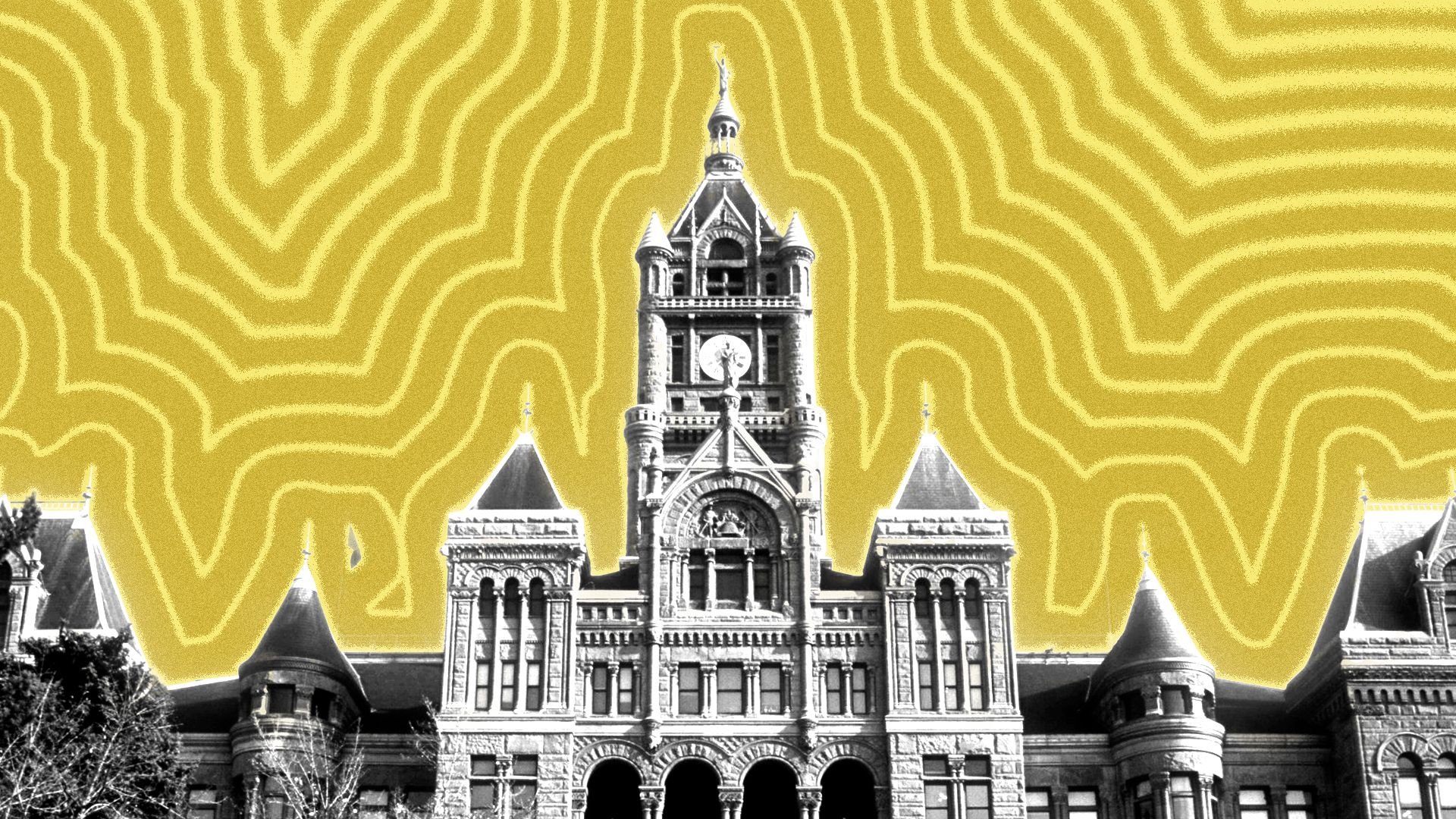 Photo illustration of the Salt Lake City and County building with lines radiating from it.