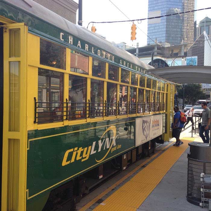 Boarding the Charlotte streetcar