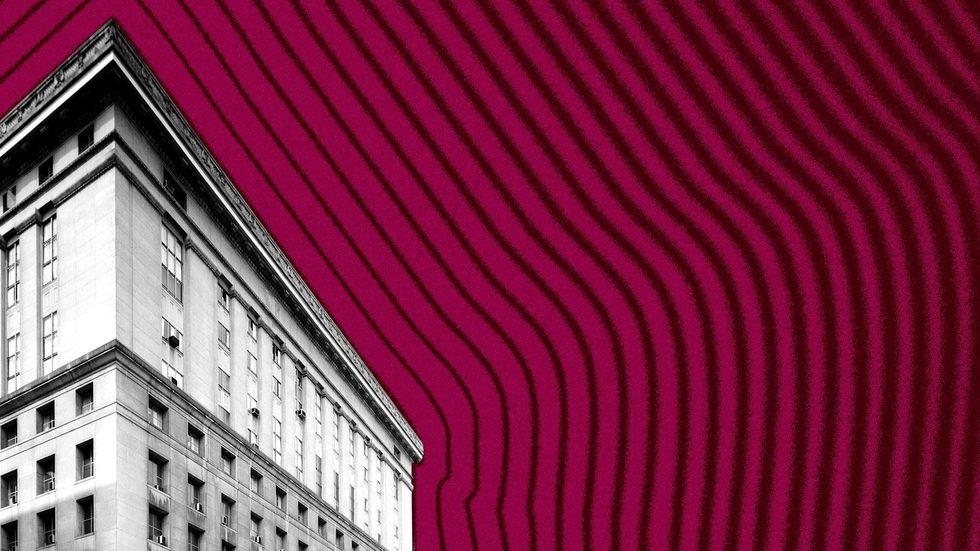 Photo illustration of the Pittsburgh City-County Building with lines radiating from it.