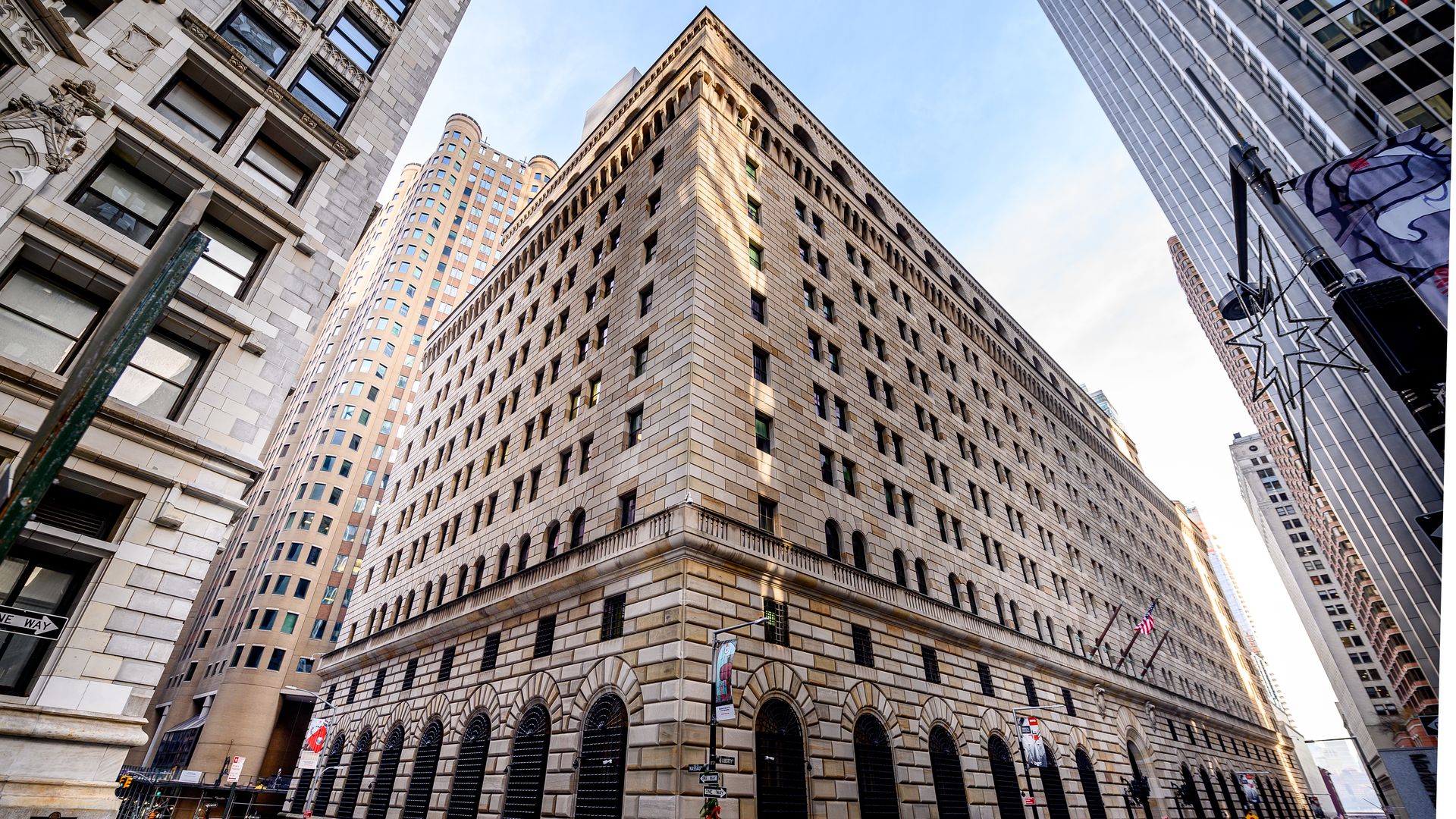 A view of The Federal Reserve Bank of New York Building in downtown Manhattan on December 29, 2022.
