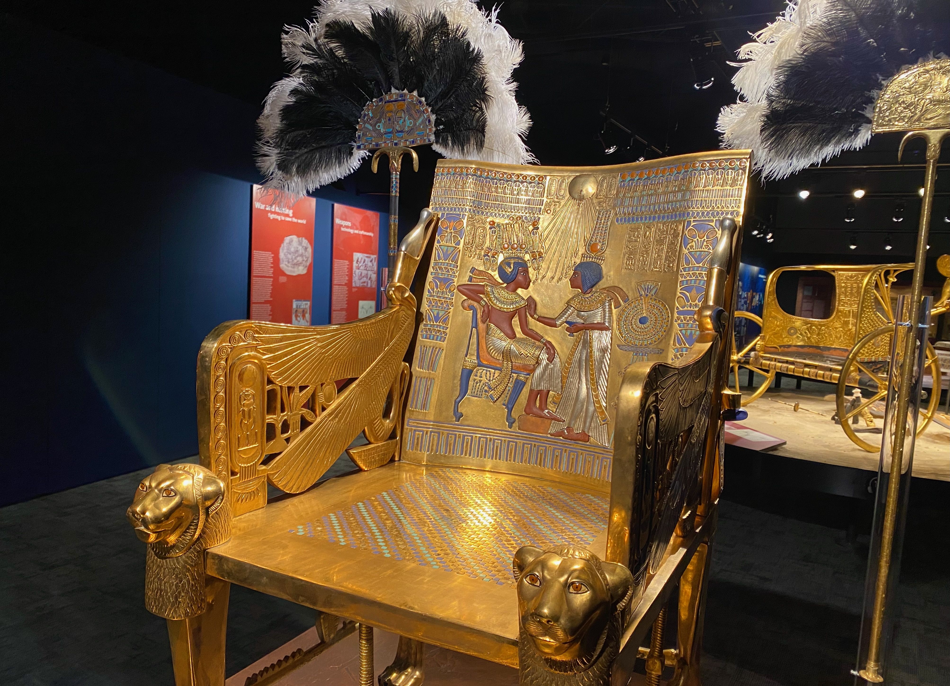 Tutankhamun's gold throne, depicting an image of him and his wife Ankhesenamen