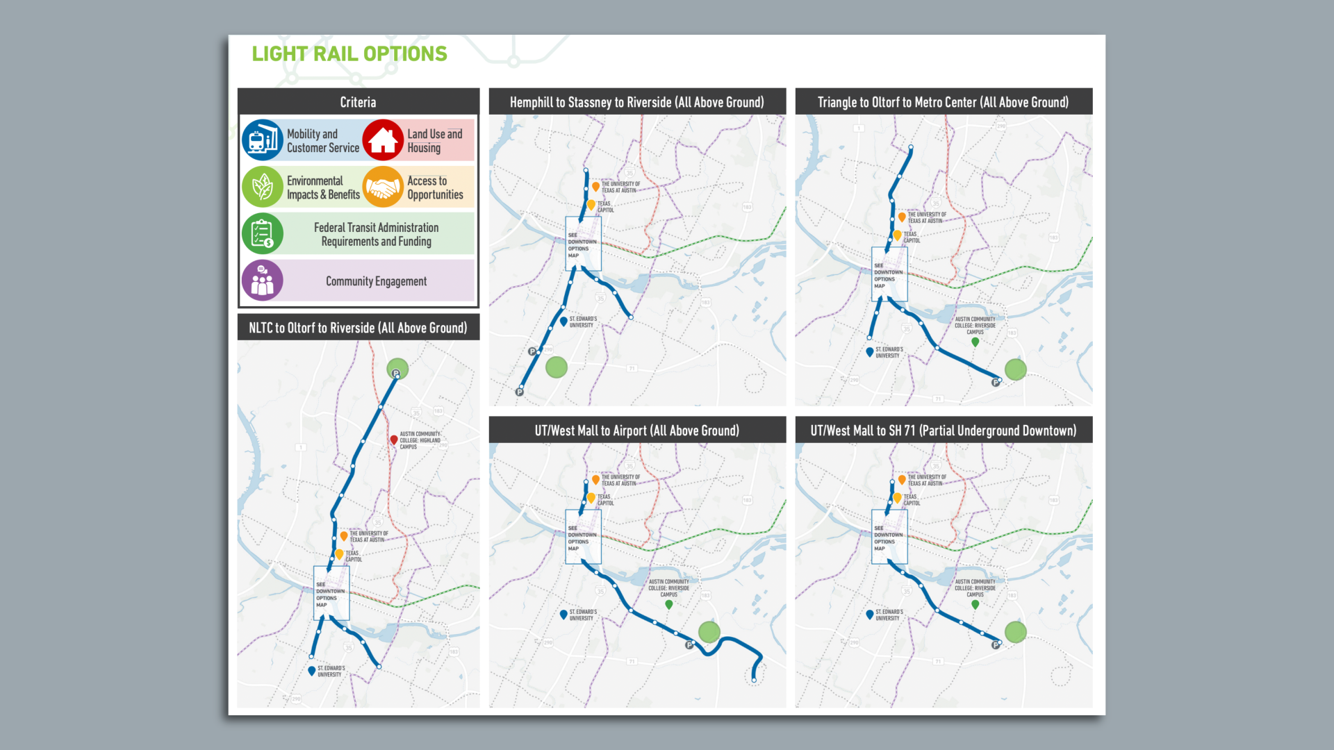 A light rail options map.