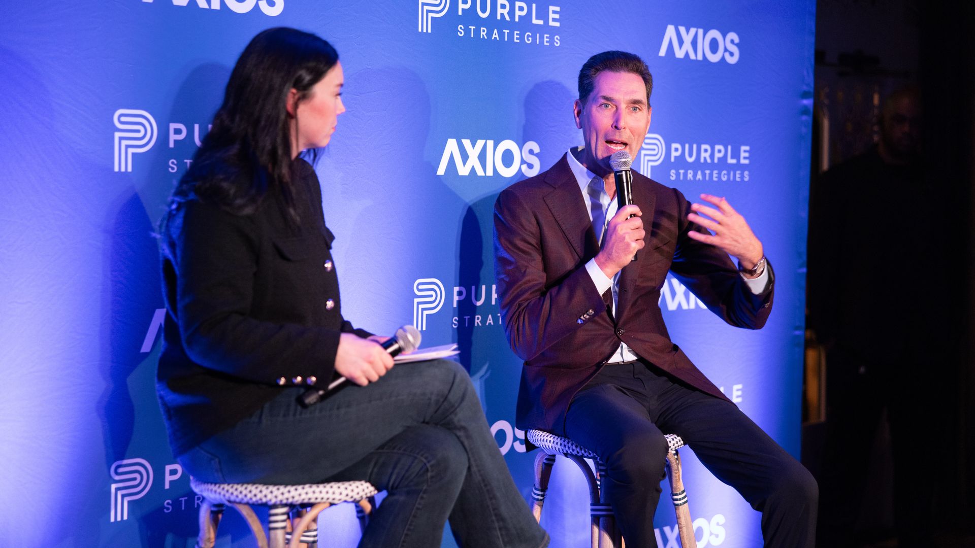 Axios' Eleanor Hawkins speaking with PhRMA CEO Stephen Ubl in San Francisco.
