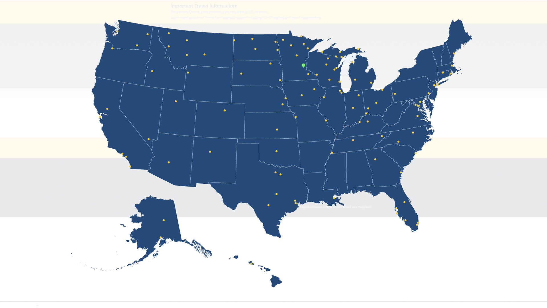 A map of destinations from MSP airport