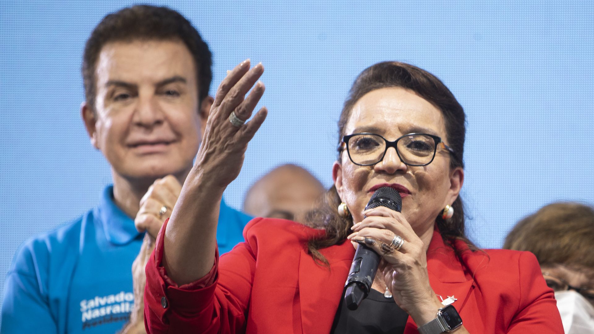 Xiomara Castro, the leading presidential candidate in Honduras, celebrates during general elections.