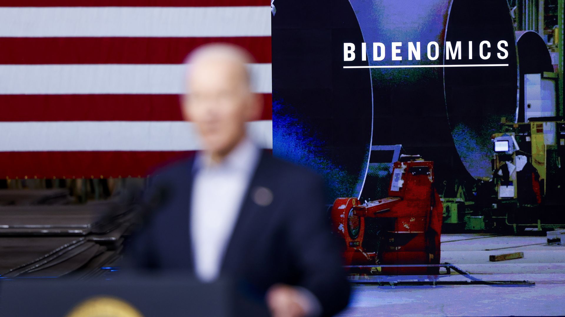 US President Joe Biden speaks about Bidenomics at CS Wind, the largest wind turbine tower manufacturer in the world