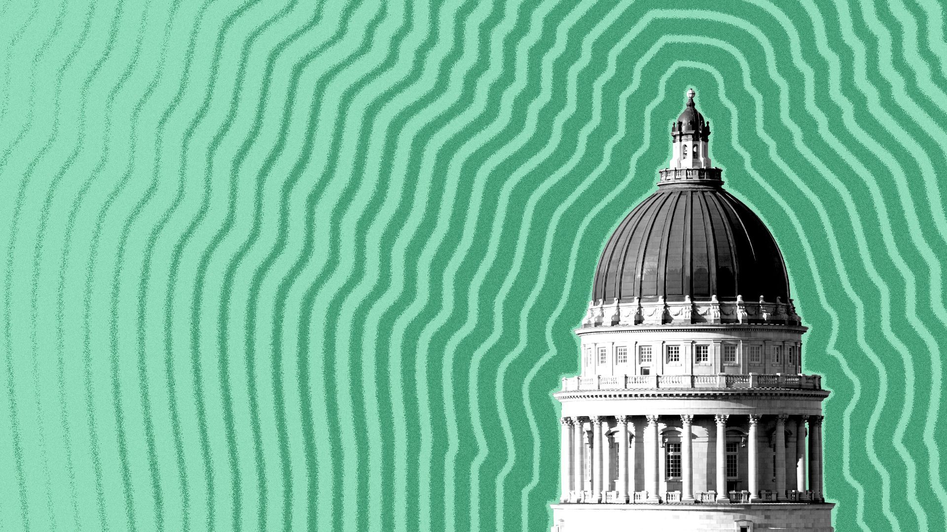 Illustration of the Utah State Capitol with lines radiating from it.
