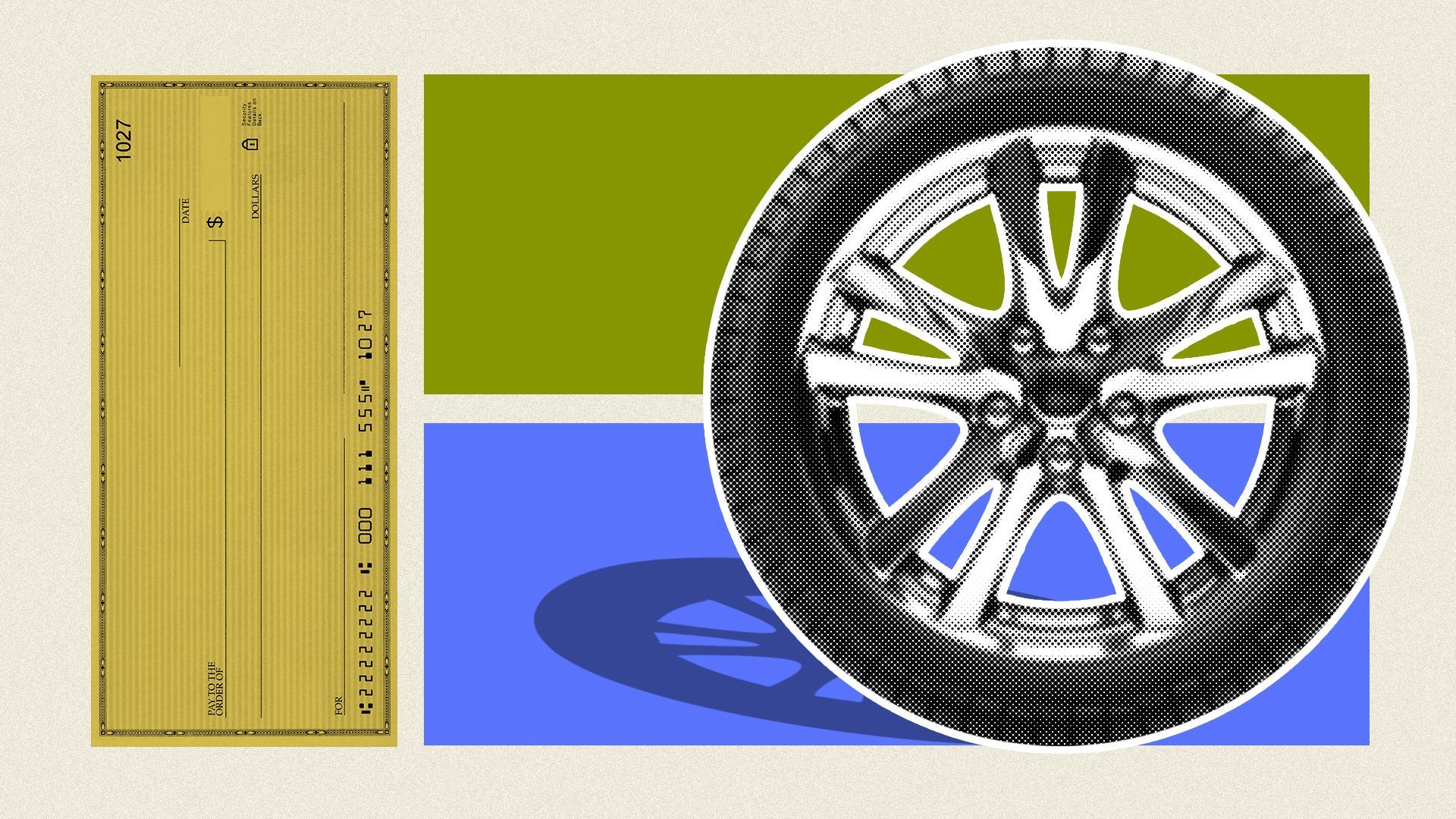Illustration of a tire and a check.