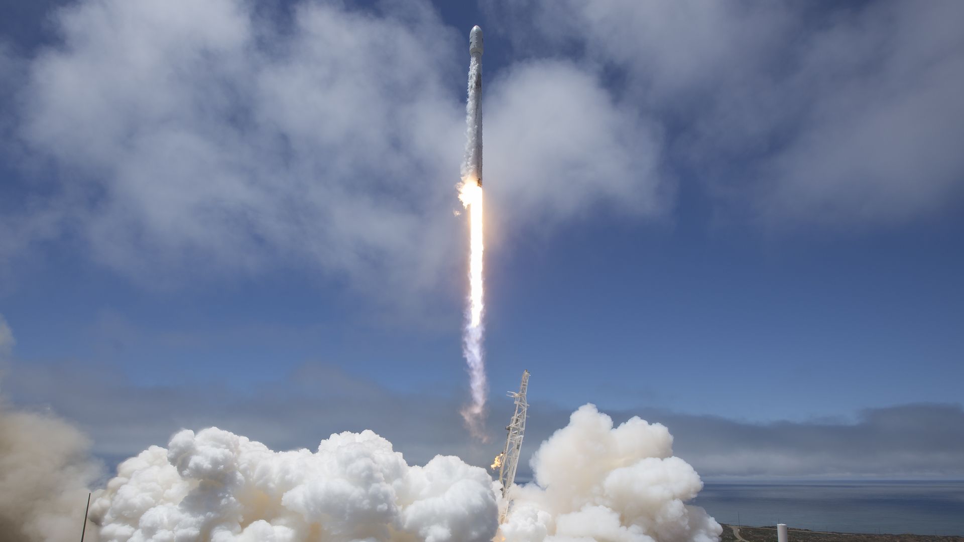 A Falcon 9 rocket taking off