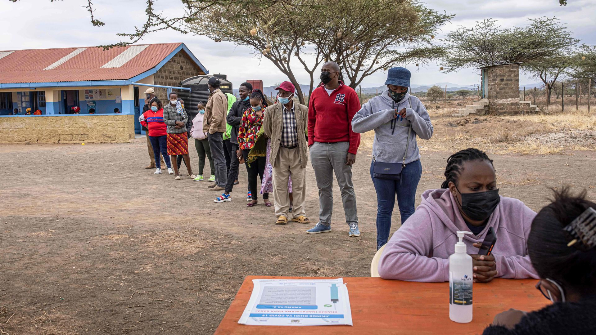 People waiting in line to register for a coronavirus vaccine in Kajiado, Kenya, on Sept. 9.
