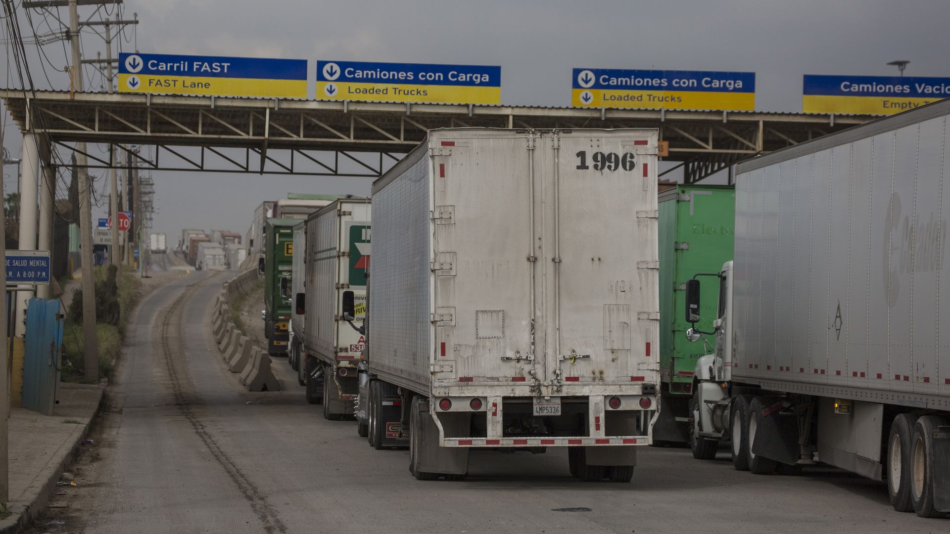 Long queues of trucks on the border between Mexico and the USA