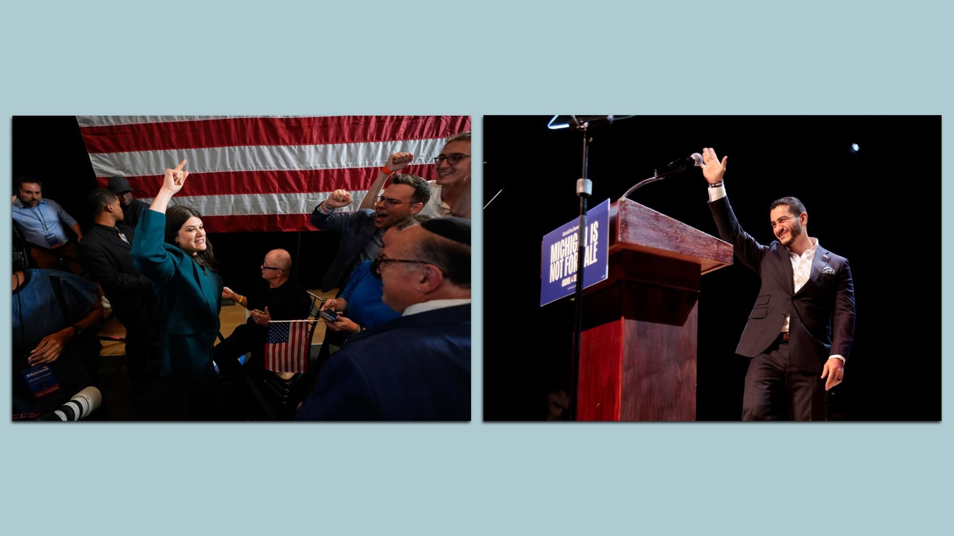 Democratic U.S. Senate candidates Rep. Haley Stevens and Abdul El-Sayed speak to election-night rallies in Detroit.