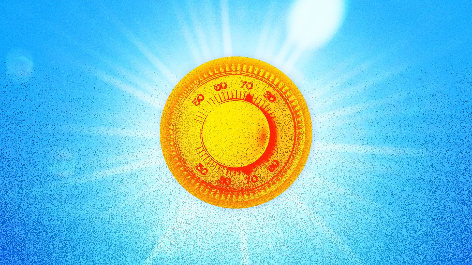 Illustration of the sun with a thermostat dial on it.