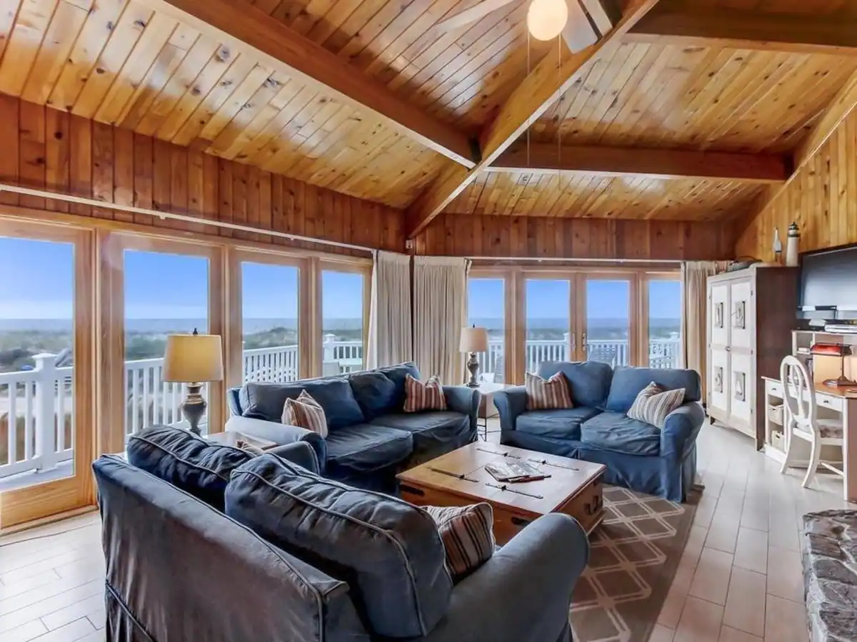 Living room area of beachside cabin in Fernandina Beach, FL