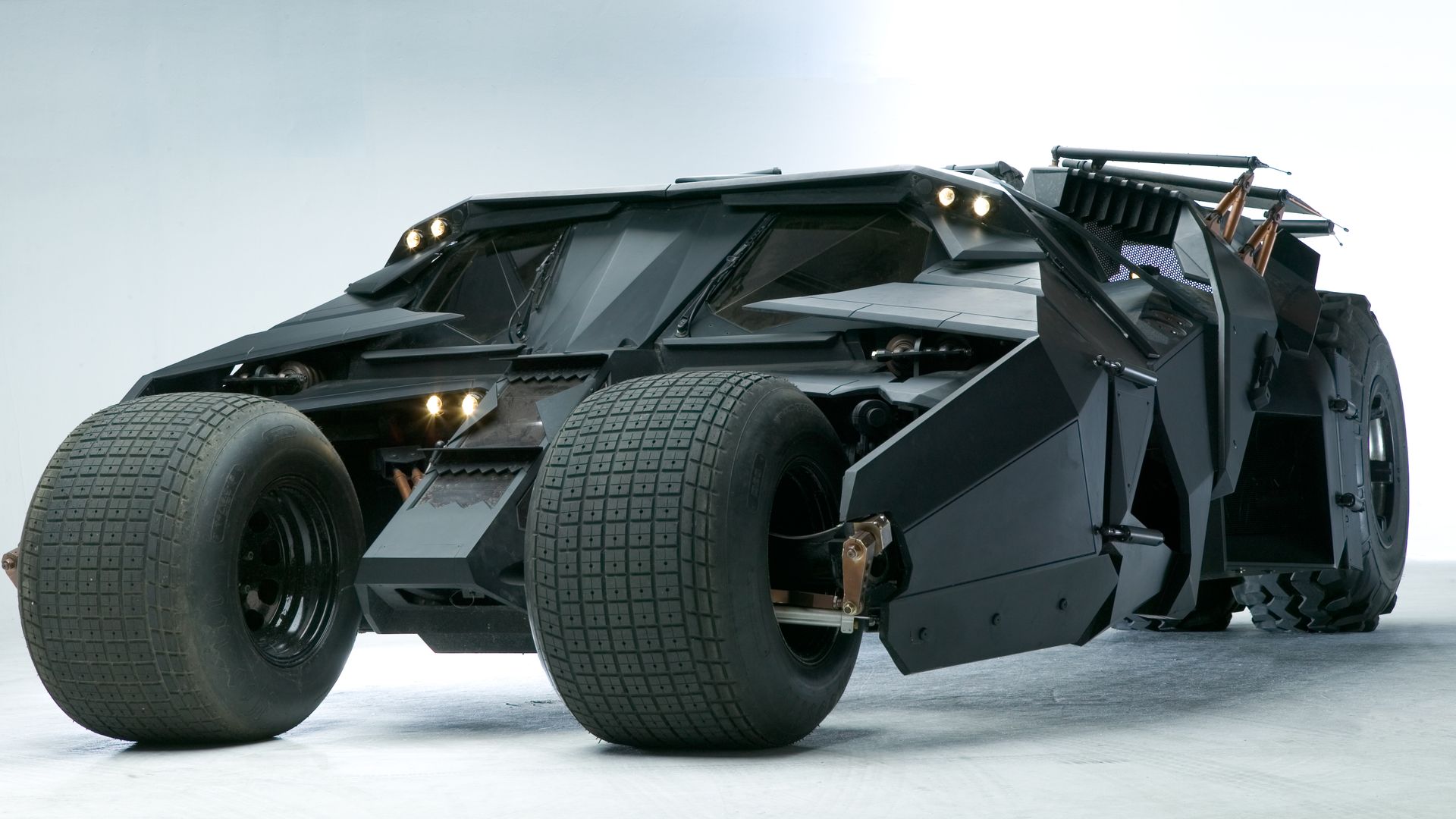 Photo shows an angular version of the Batmobile.