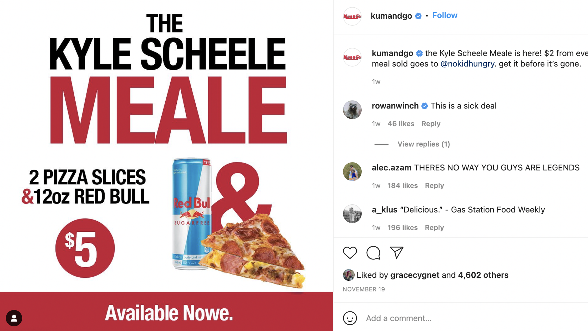 A screenshot of the Kyle Scheele Meale