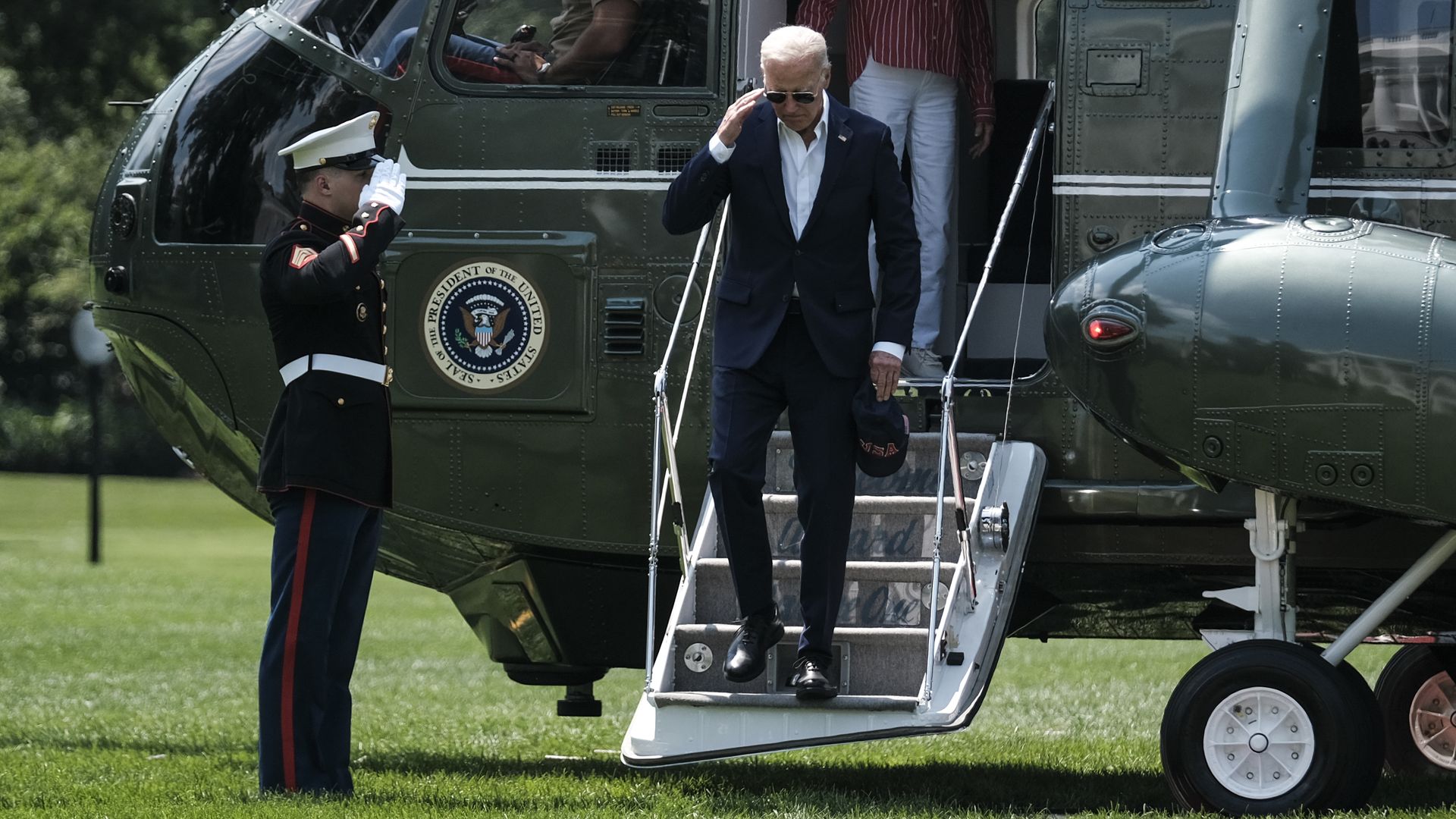 President Biden returns to the White House on Marine One on Sunday after a weekend trip to Camp David. 