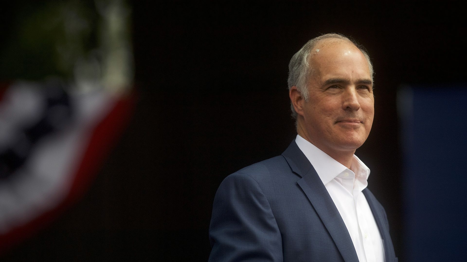 Senator Bob Casey (D- PA) addresses supporters before former President Barack Obama speaks.