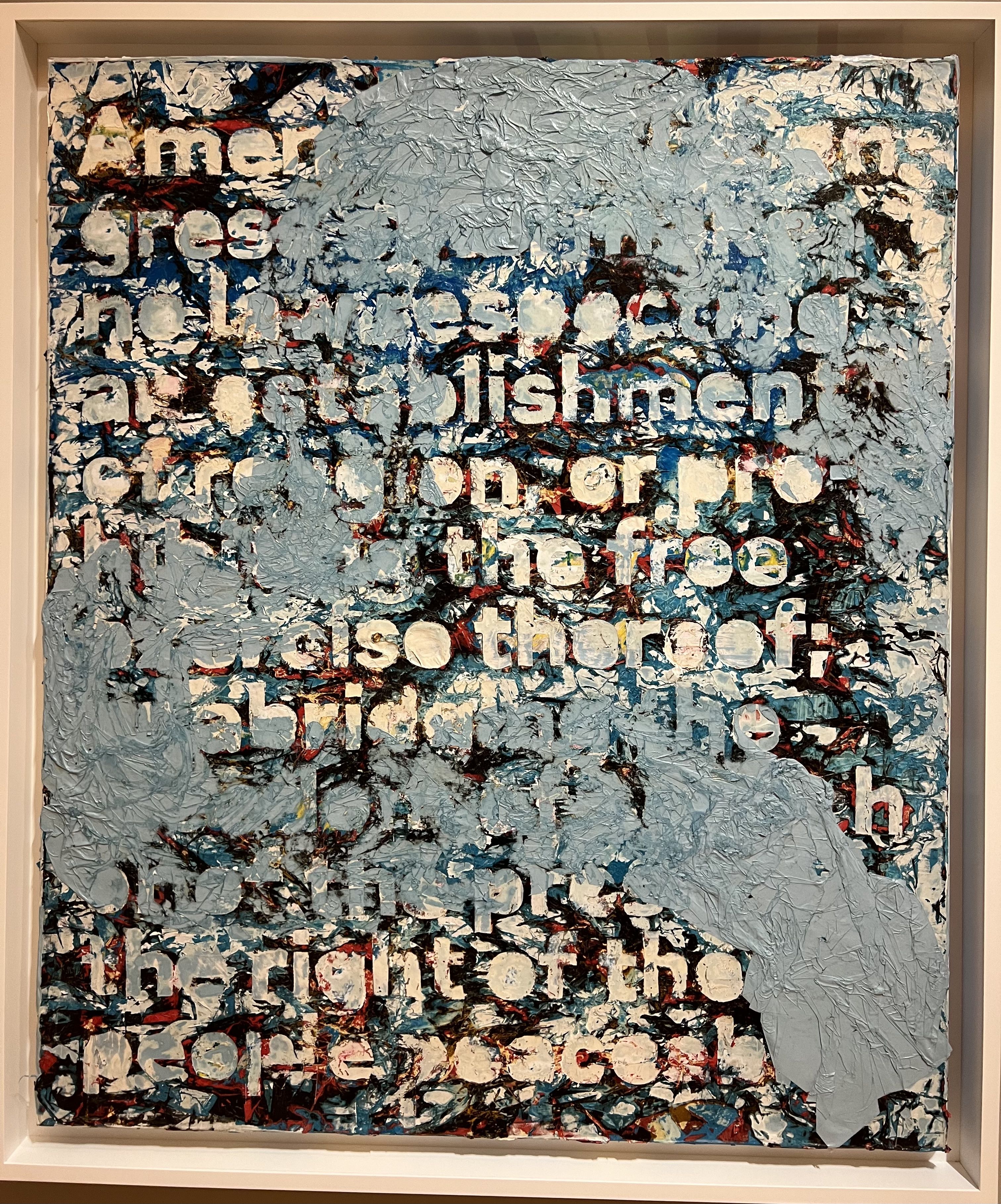 painting of the words from the first amendment of the Bill of Rights, faded