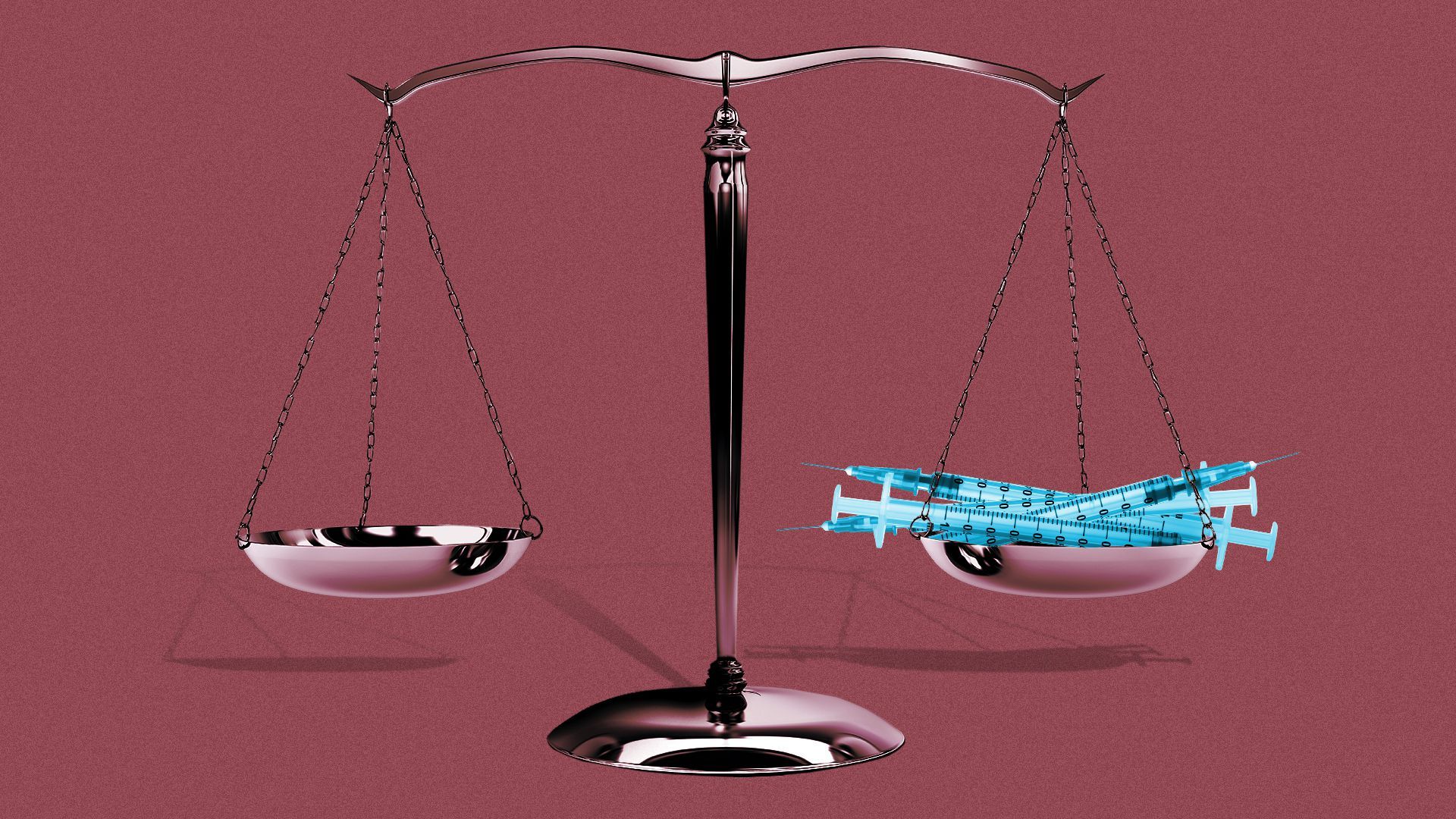  Illustration of scales of justice weighing vaccine syringes.