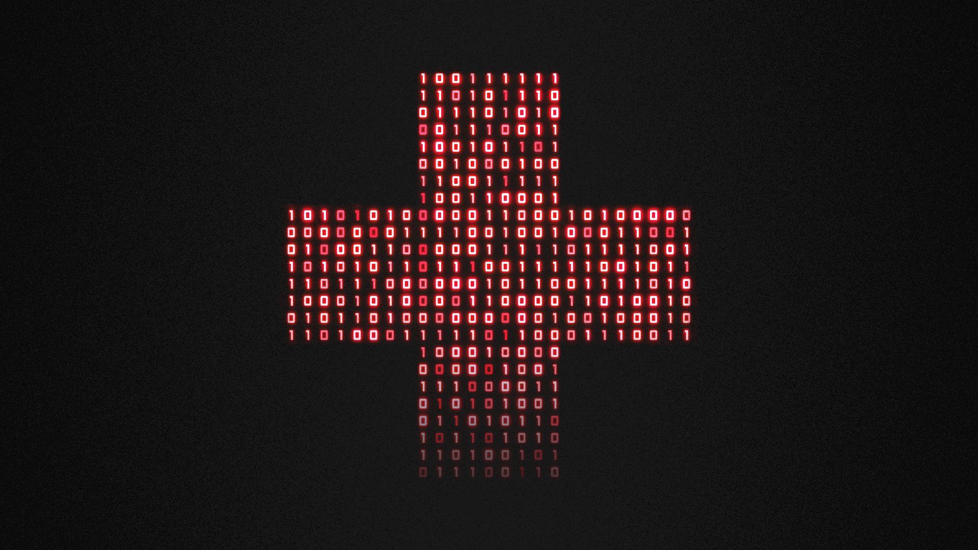Illustration of a health plus made of binary code slowly fading.