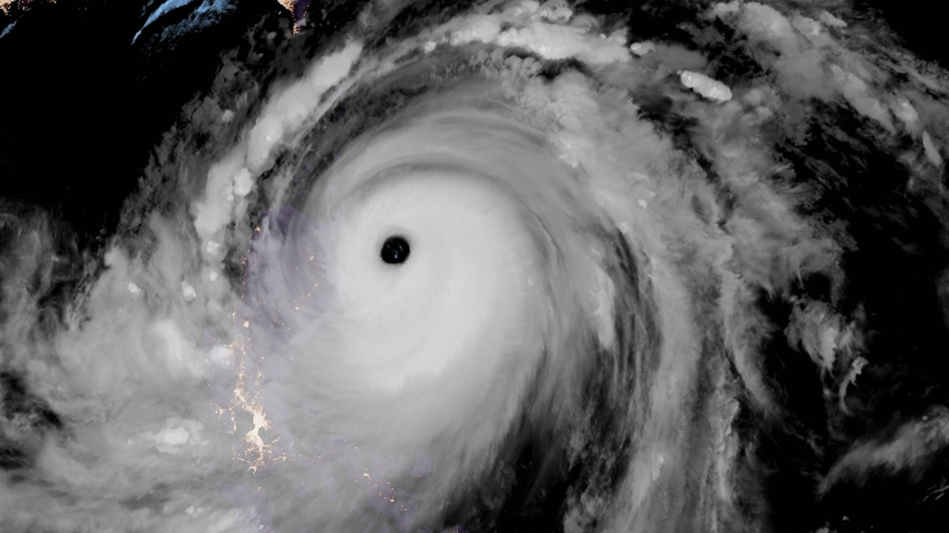 Satellite image showing Super Typhoon Mangkhut nearing landfall in the northern Philippines on Sept. 14, 2018.