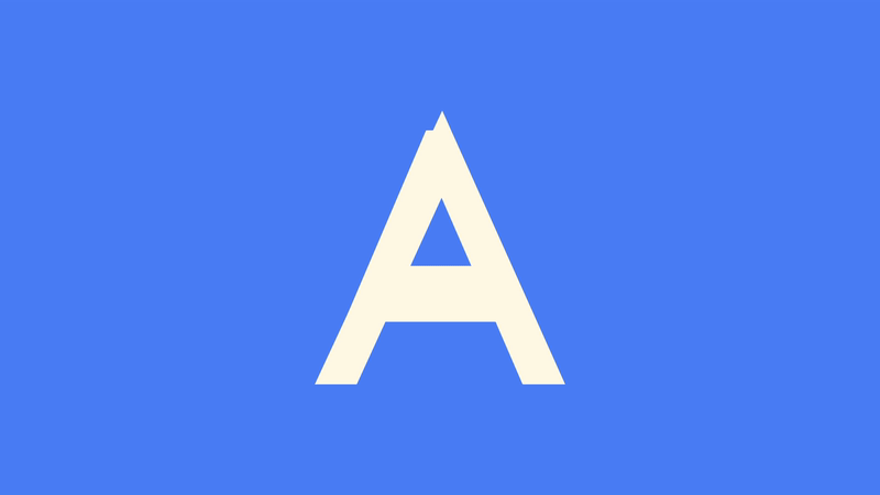 A capital letter A cycles through different typefaces on a blue background
