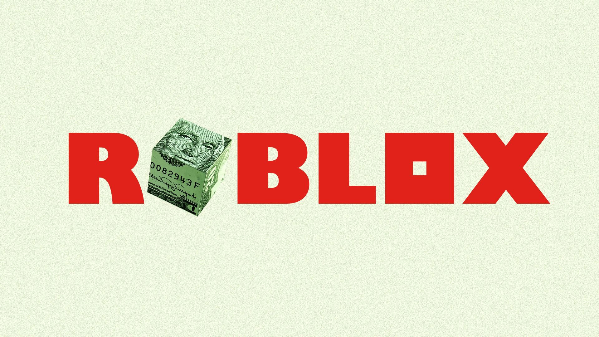 Illustration of the Roblox logo with a cube of money replacing one of the 'O's.
