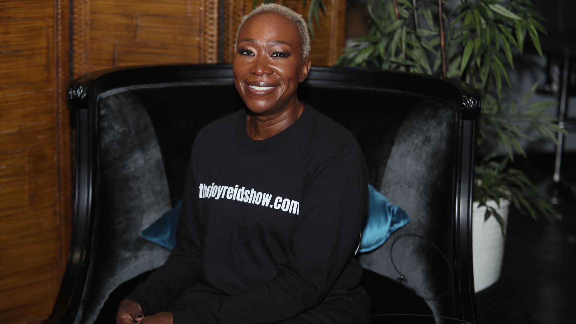 Joy Reid sitting at home photo by Malcolm Porter