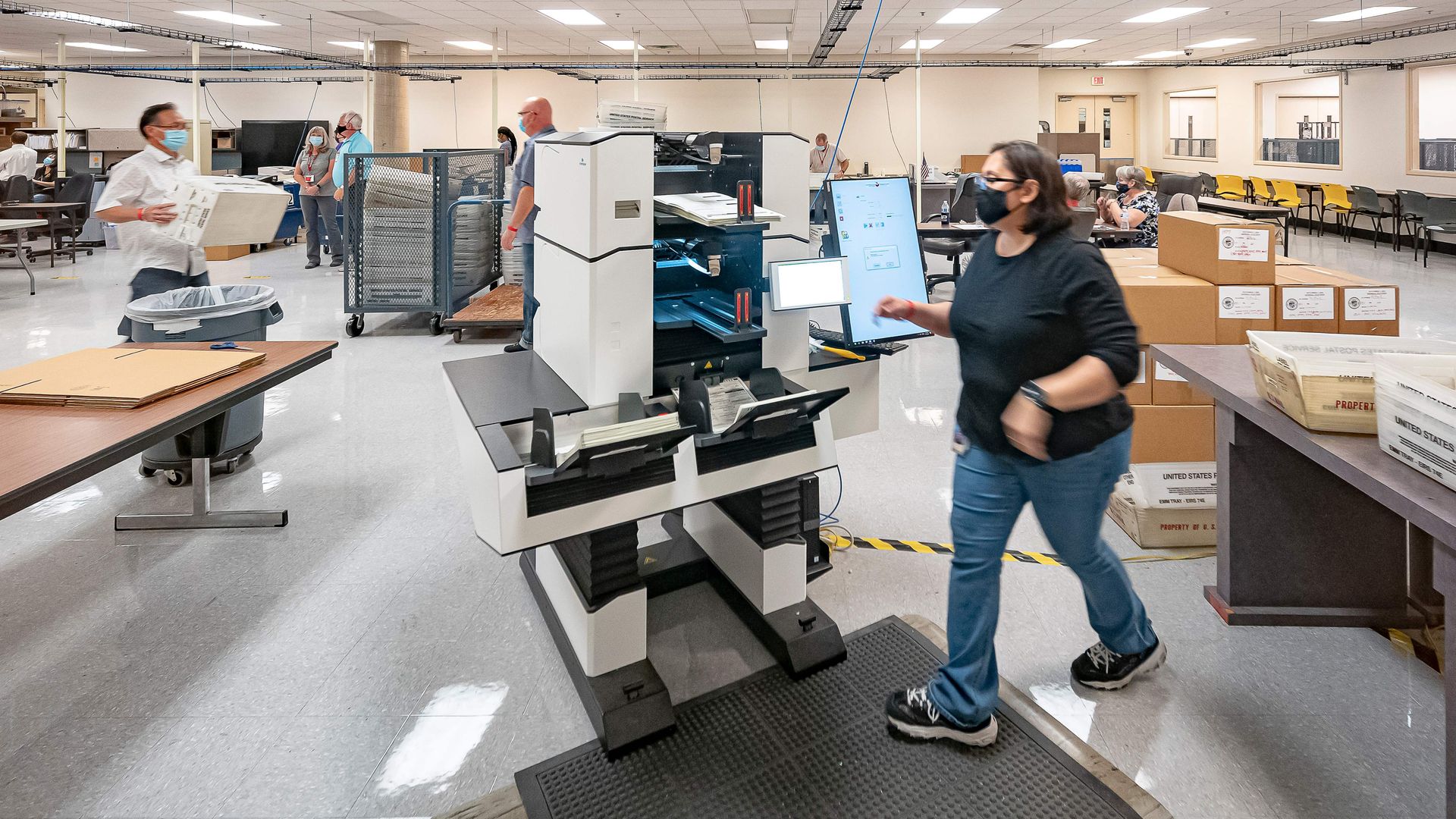 Ballots are counted at the Maricopa County Election Department after the US presidential election in Phoenix, Arizona, on November 5