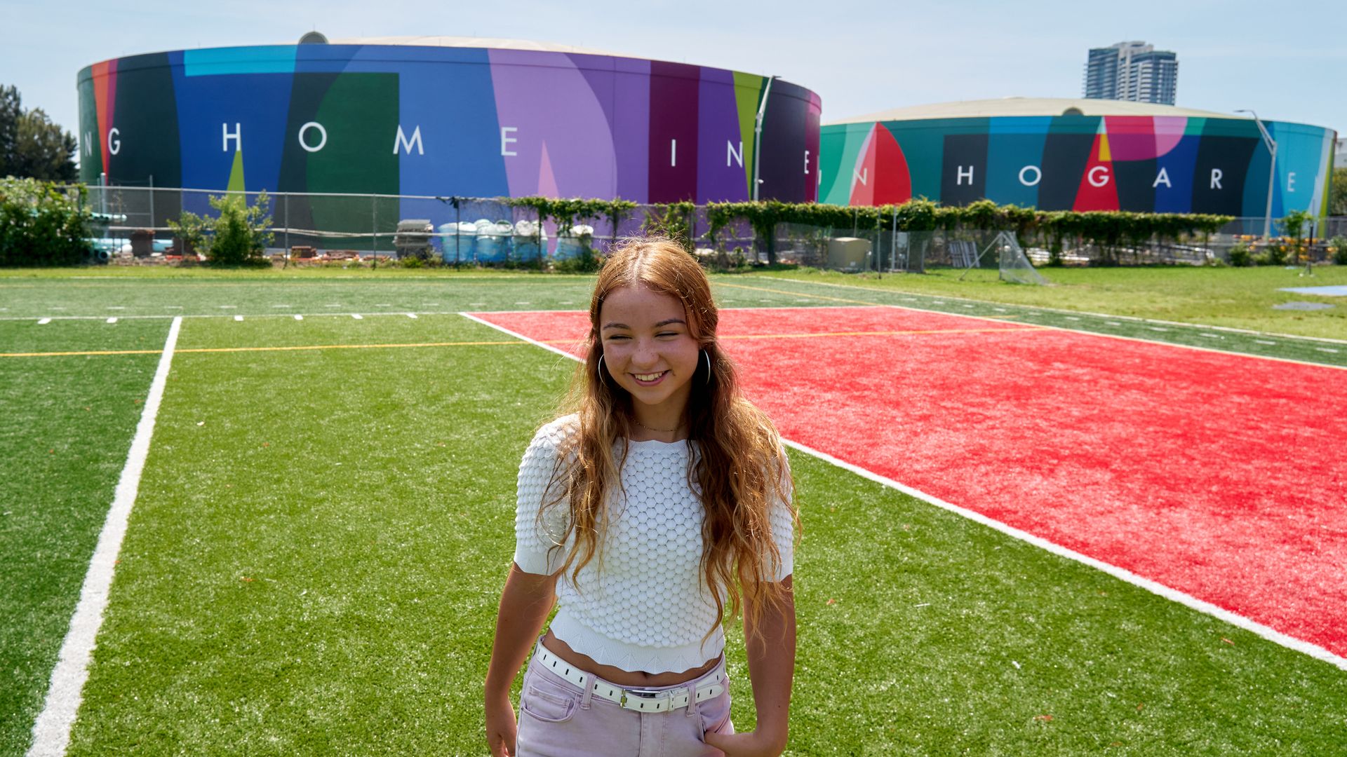 "My Home, Mi Hogar" Created by Boa Mistur -- a mural project that covers two adjoining 3 million-gallon water storage tanks in the City of Miami Beach with a bilingual poem.