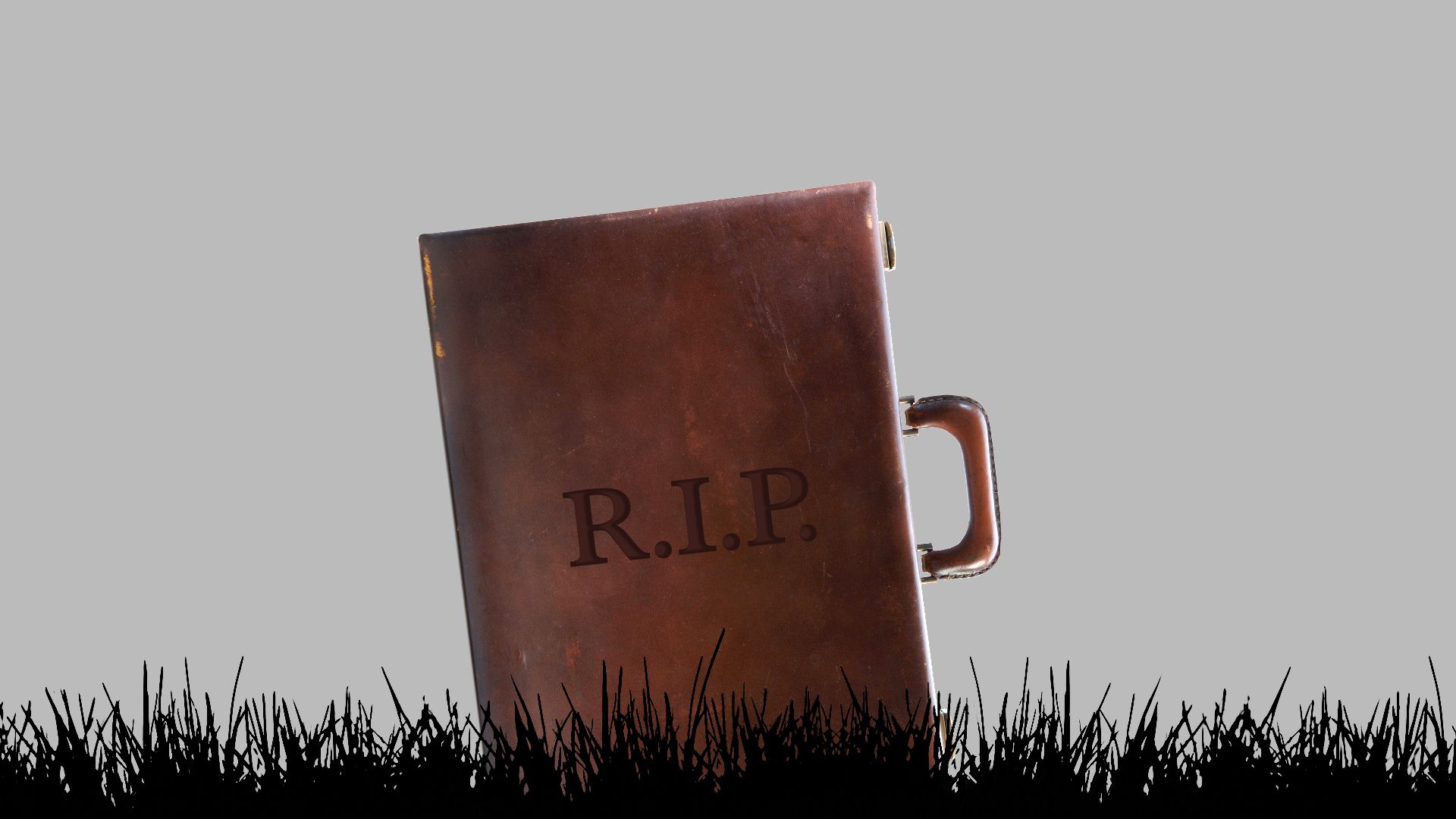 Illustration of a briefcase as a tombstone.