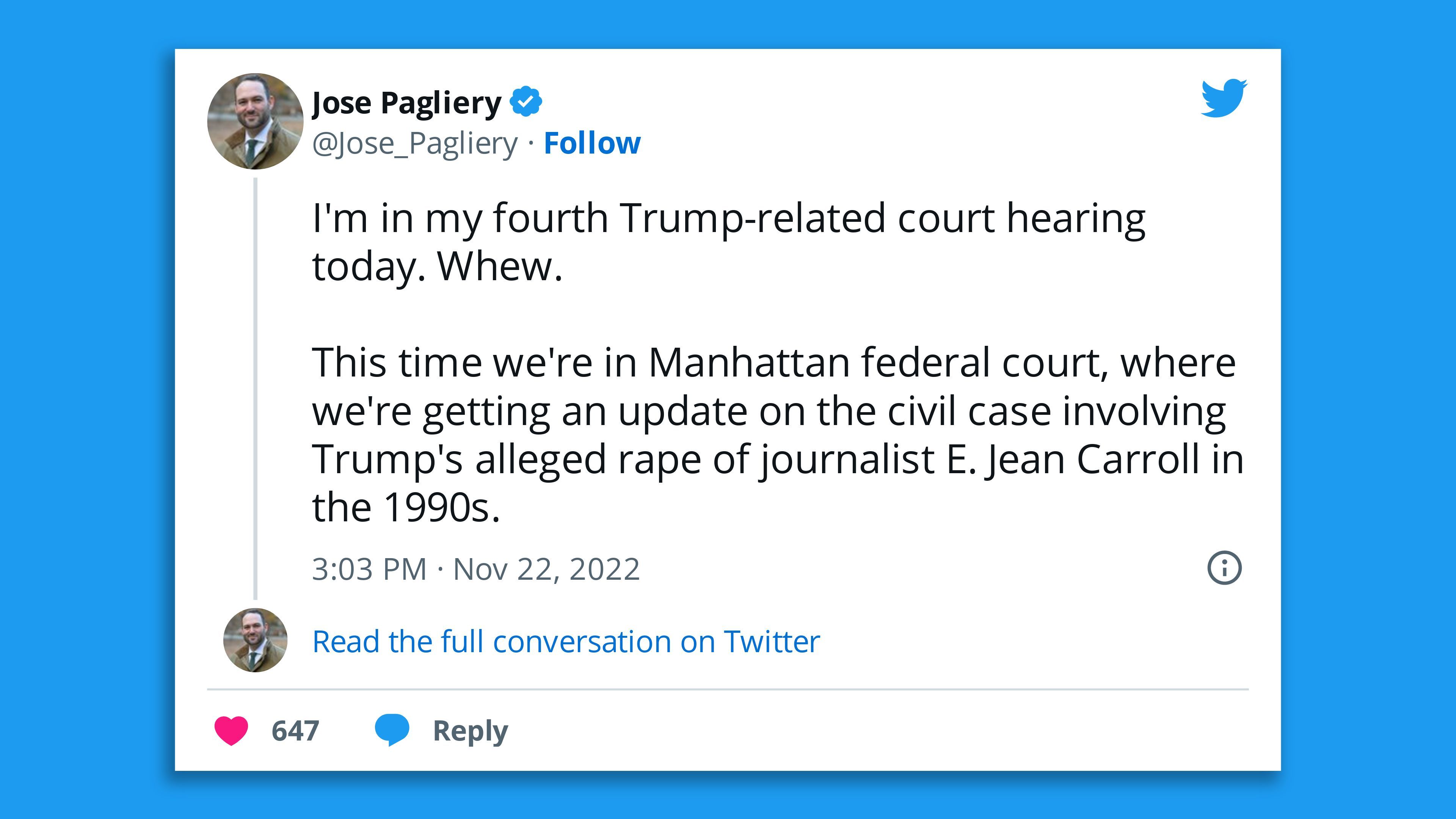 Tweet about Trump legal issues