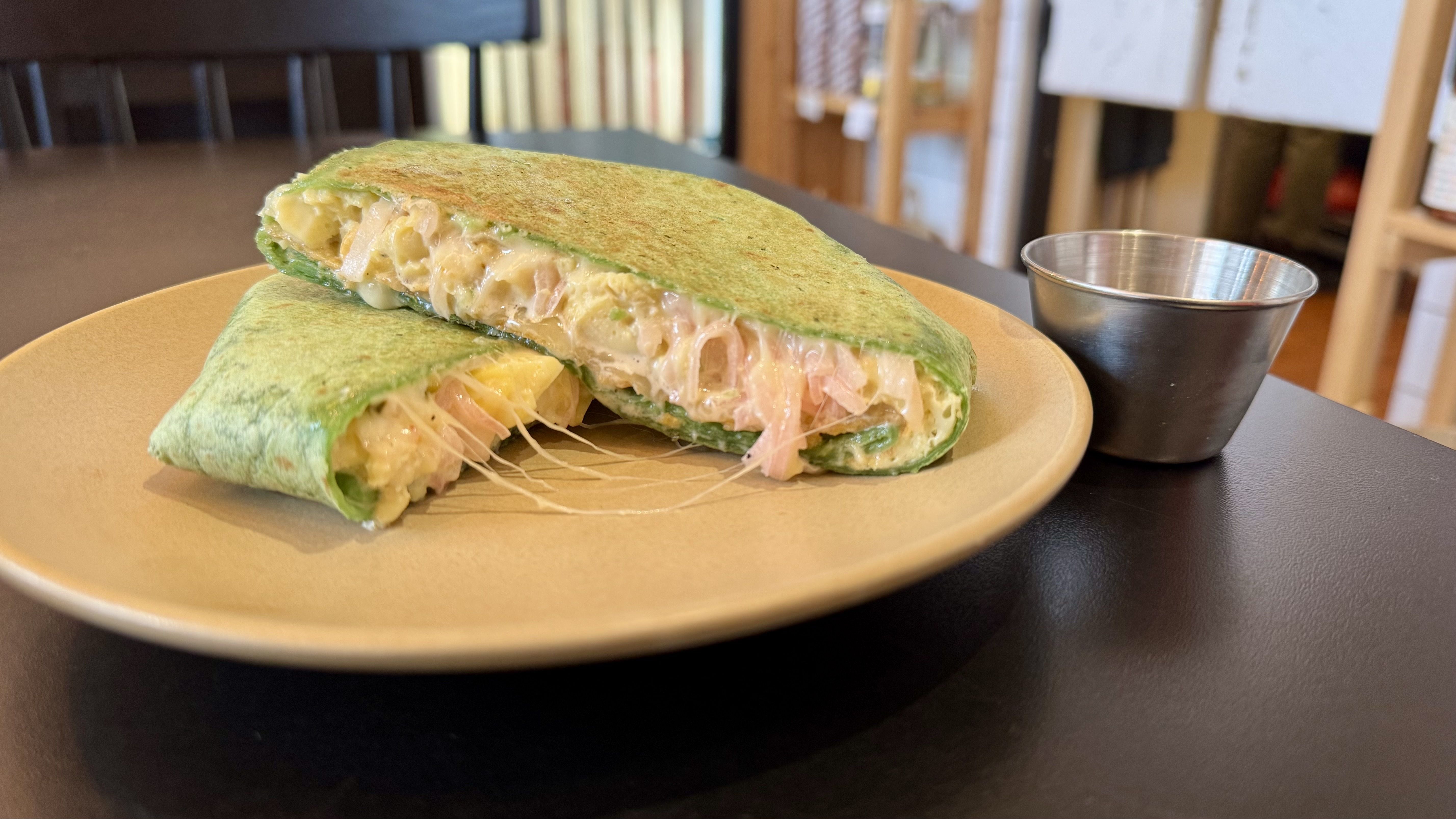 a creamy crunchwrap with cheese and eggs 