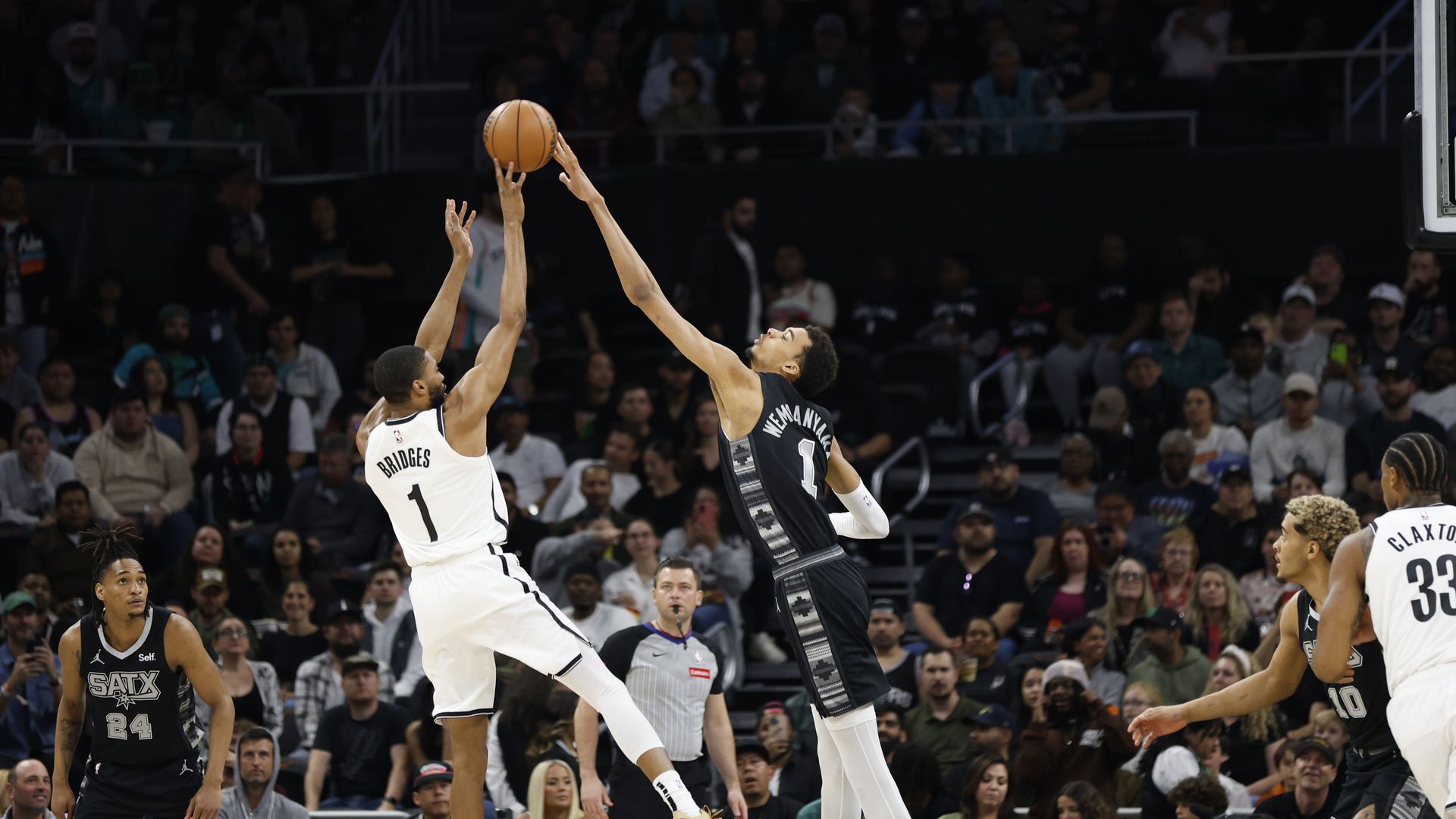 Victor Wembanyama blocking an opponent's shot.