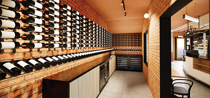 Pizza Baby East wine room. 