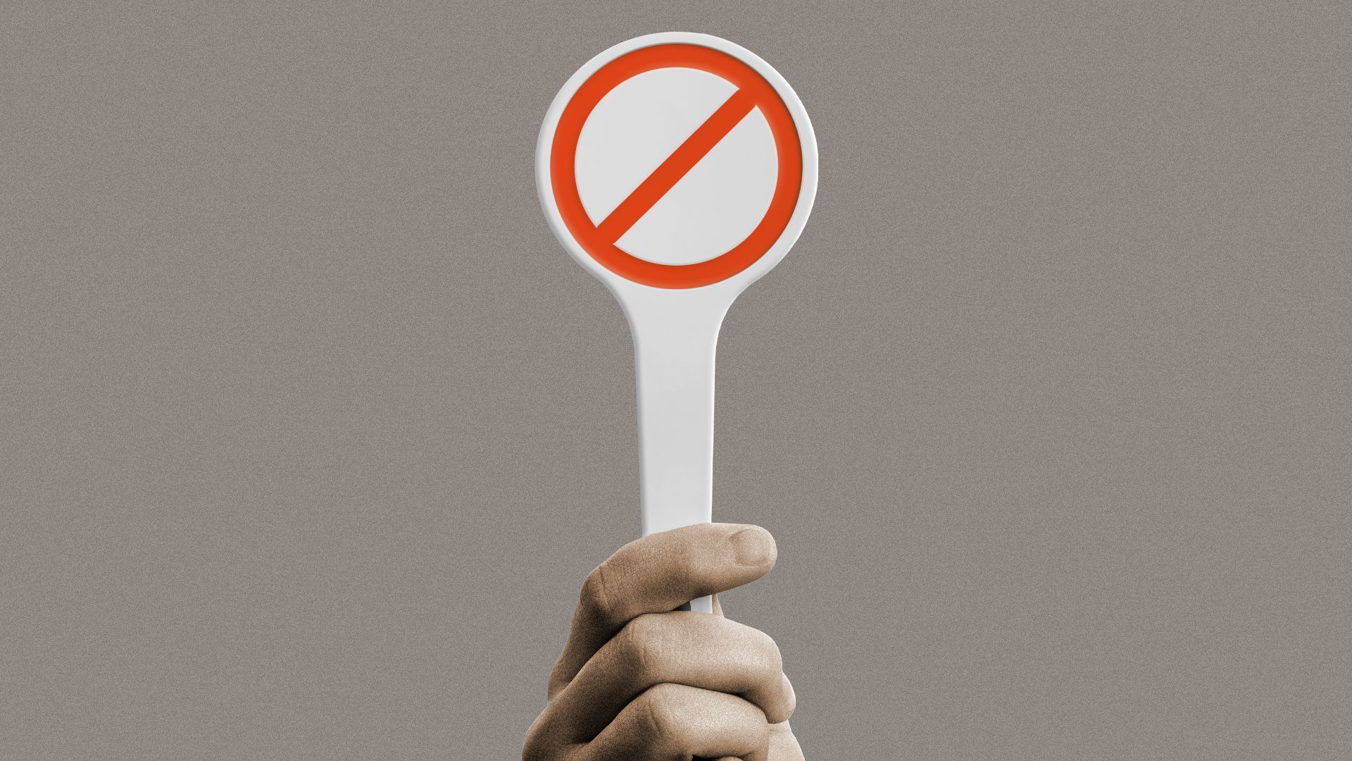 Illustration of a hand holding an auction paddle with a "no" symbol.