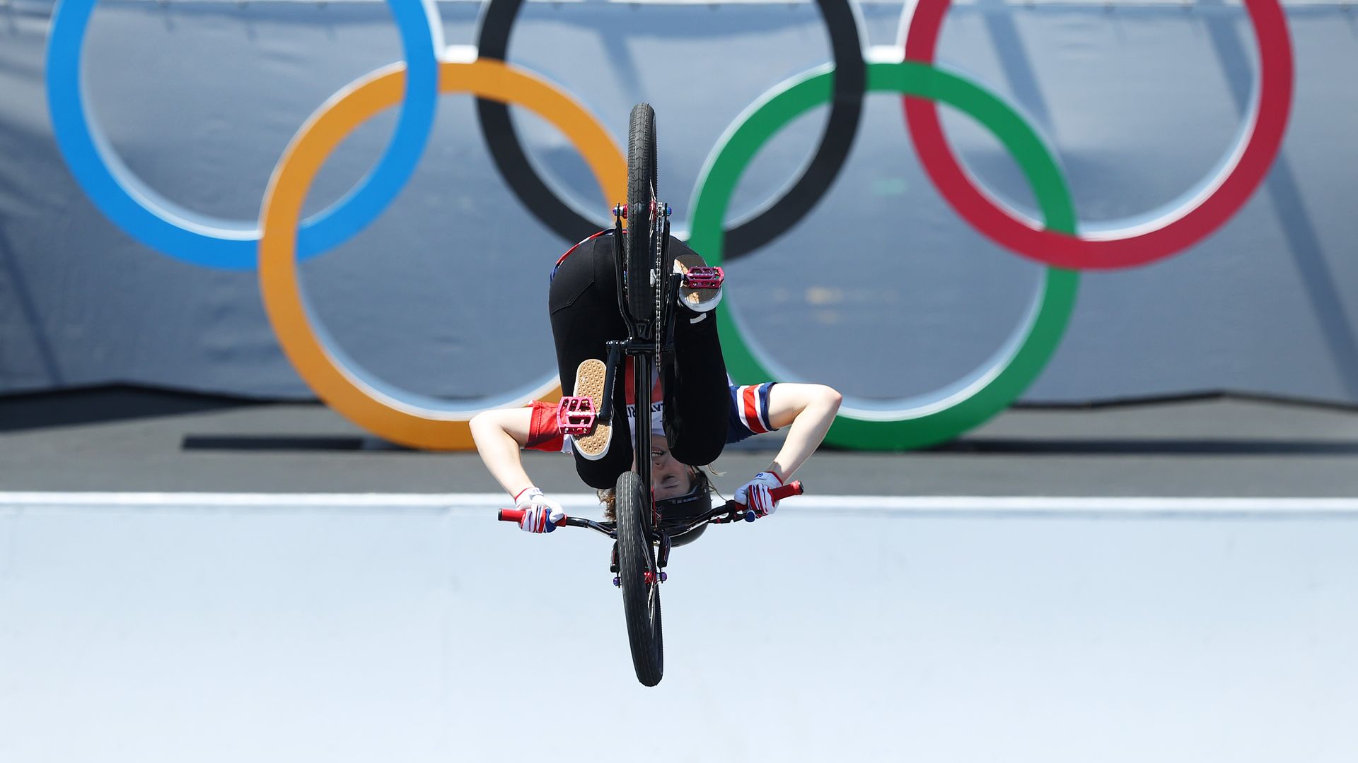 Charlotte Worthington of Team Great Britain performs a trick at the Women's Park Final in Tokyo, Japan. 
