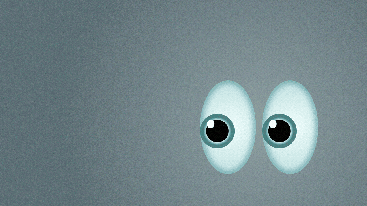 Animated illustration of an eyes emoji looking around. When it blinks, sparkle emojis appear rising up from below.