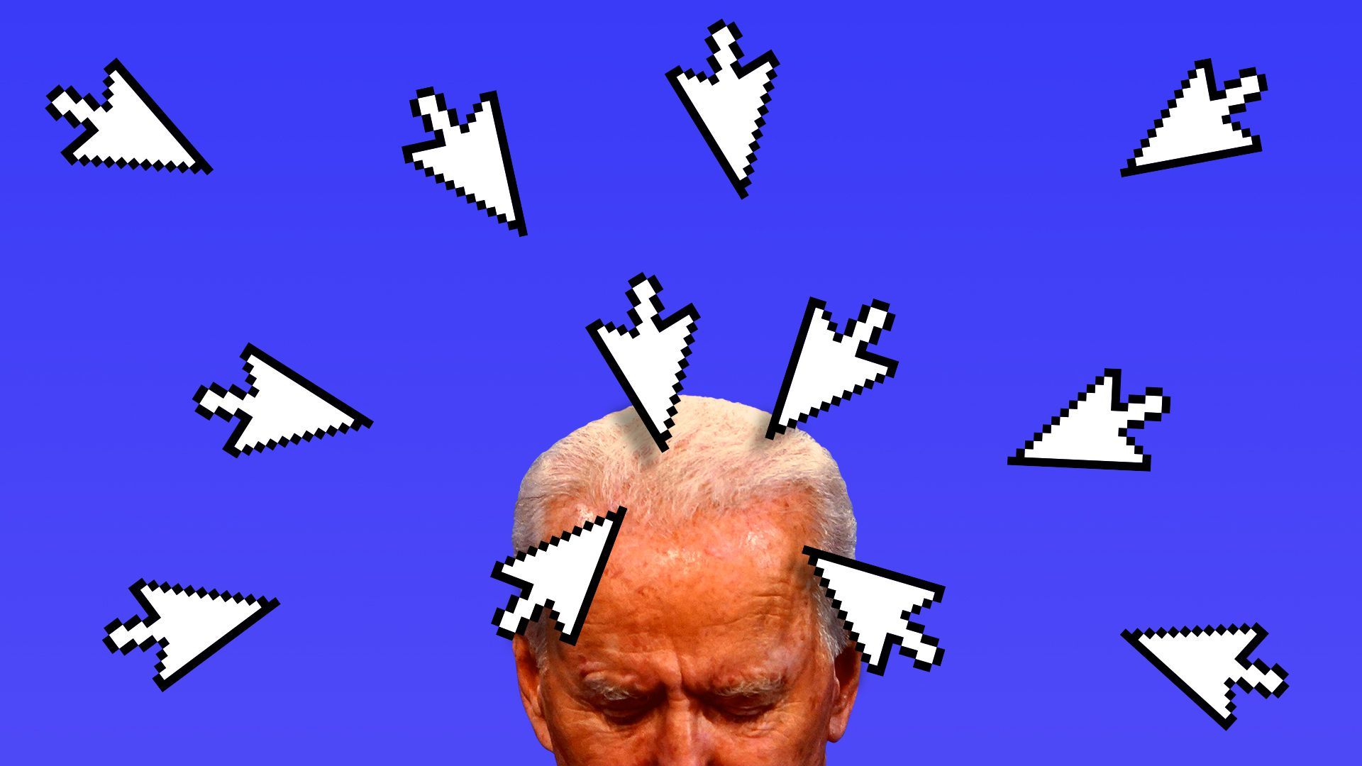 Photo illustration of Joe Biden surrounded by cursors.