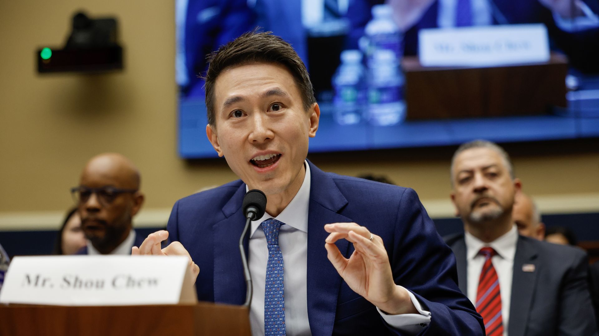 WASHINGTON, DC - MARCH 23: TikTok CEO Shou Zi Chew testifies before the House Energy and Commerce Committee in the Rayburn House Office Building on Capitol Hill on March 23, 2023 in Washington, DC.