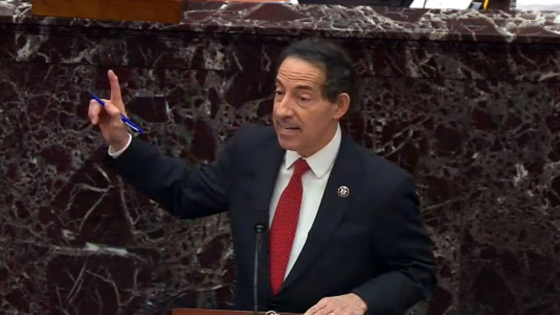 Lead House impeachment manager Rep. Jamie Raskin is seen delivering arguments Tuesday.