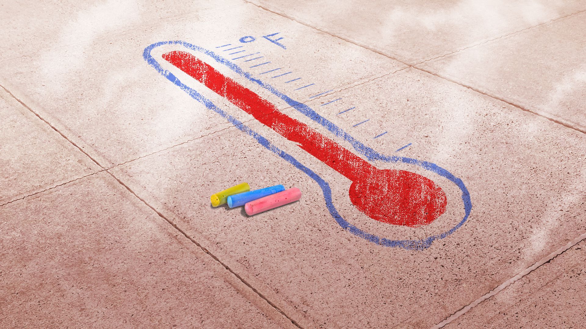 Illustration of a sidewalk chalk drawing of a thermometer 