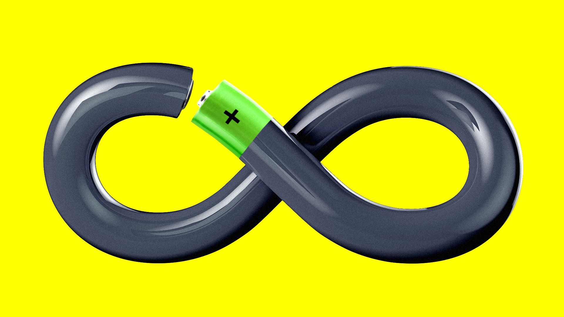 Illustration of a battery curving into an infinity symbol