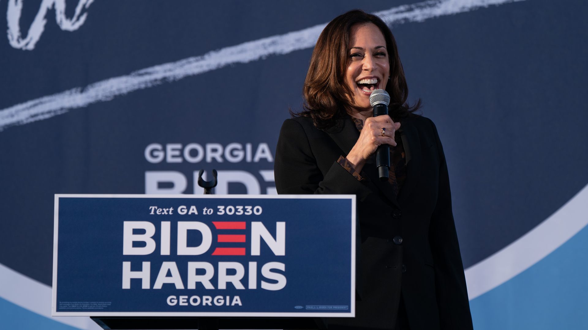 Democratic Vice Presidential nominee Kamala Harris speaks at a "Get Out The Vote" rally at Morehouse College 