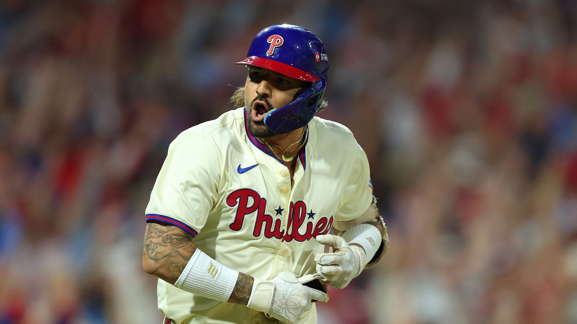 The Phillies Nick Castellanos hit a game-winning RBI in Sunday's 7-6 win over the Mets in Game 2 of the NLDS.