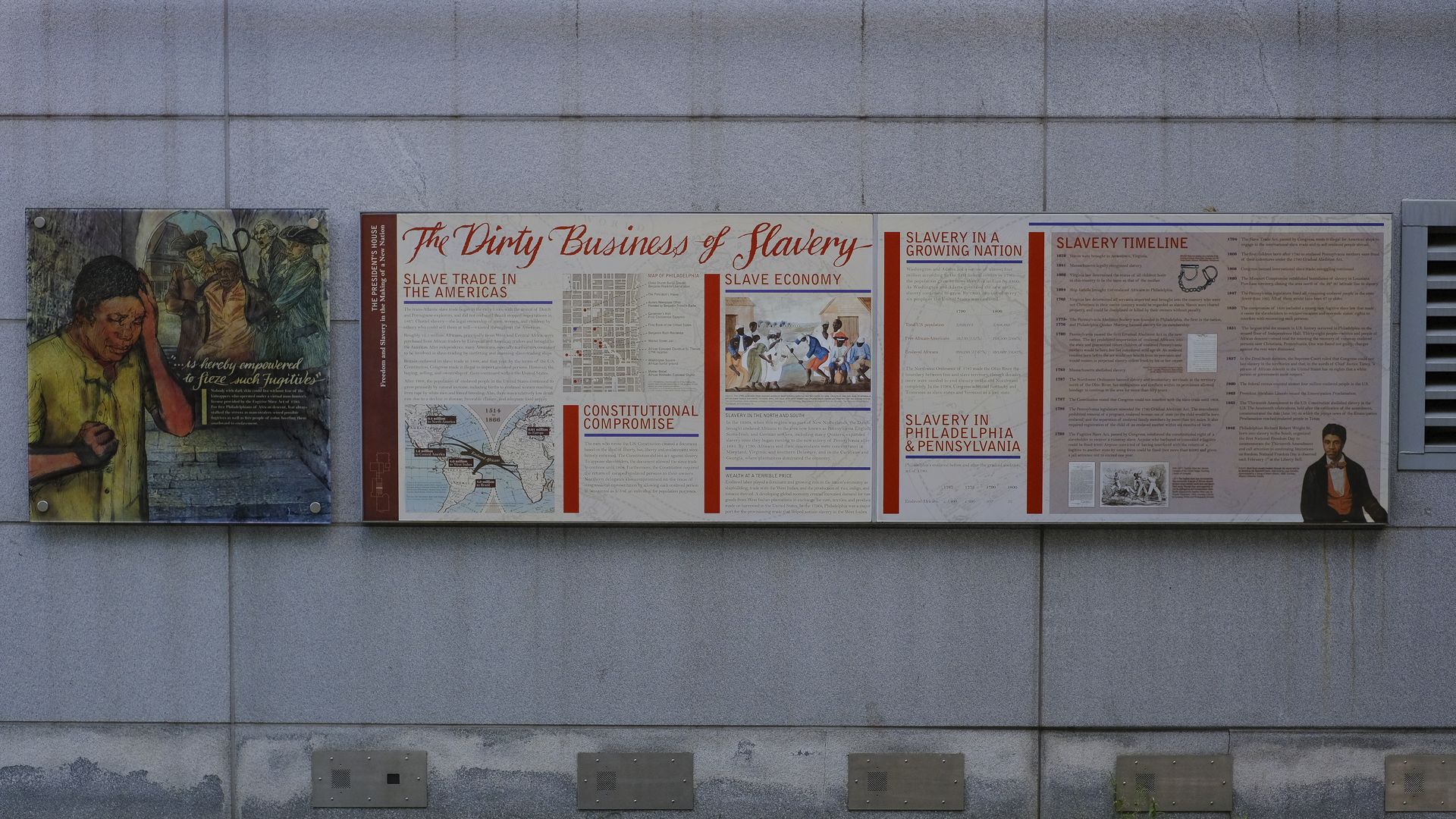 Signage about slavery that was once displayed at the President's House outdoor exhibit at Independence National Historical Park in Philadelphia.