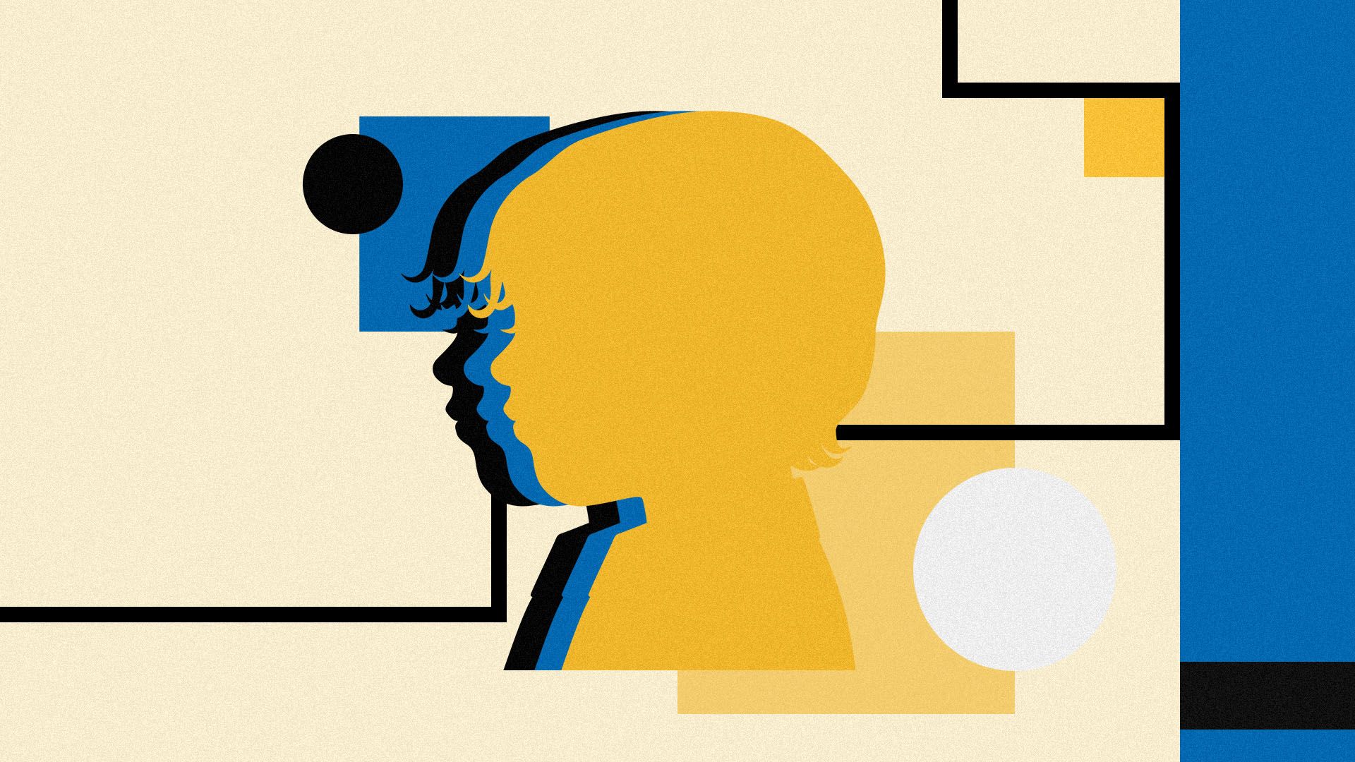 Illustration of a child's silhouette surrounded by colored shapes and lines