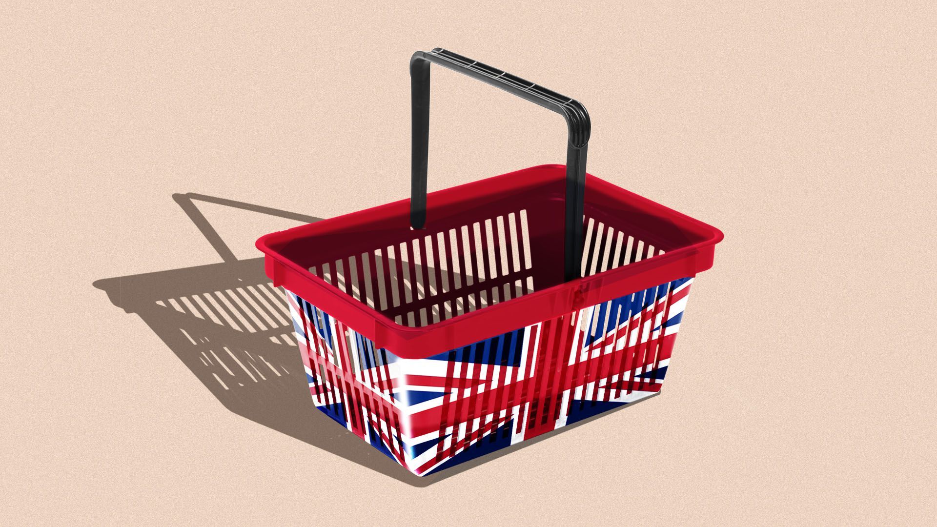 Illustration of a supermarket basket with the UK flag over it